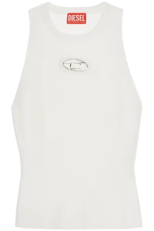 white sleeveless ribbed viscose top with metallic insert A17450 0DLAX WHITE
