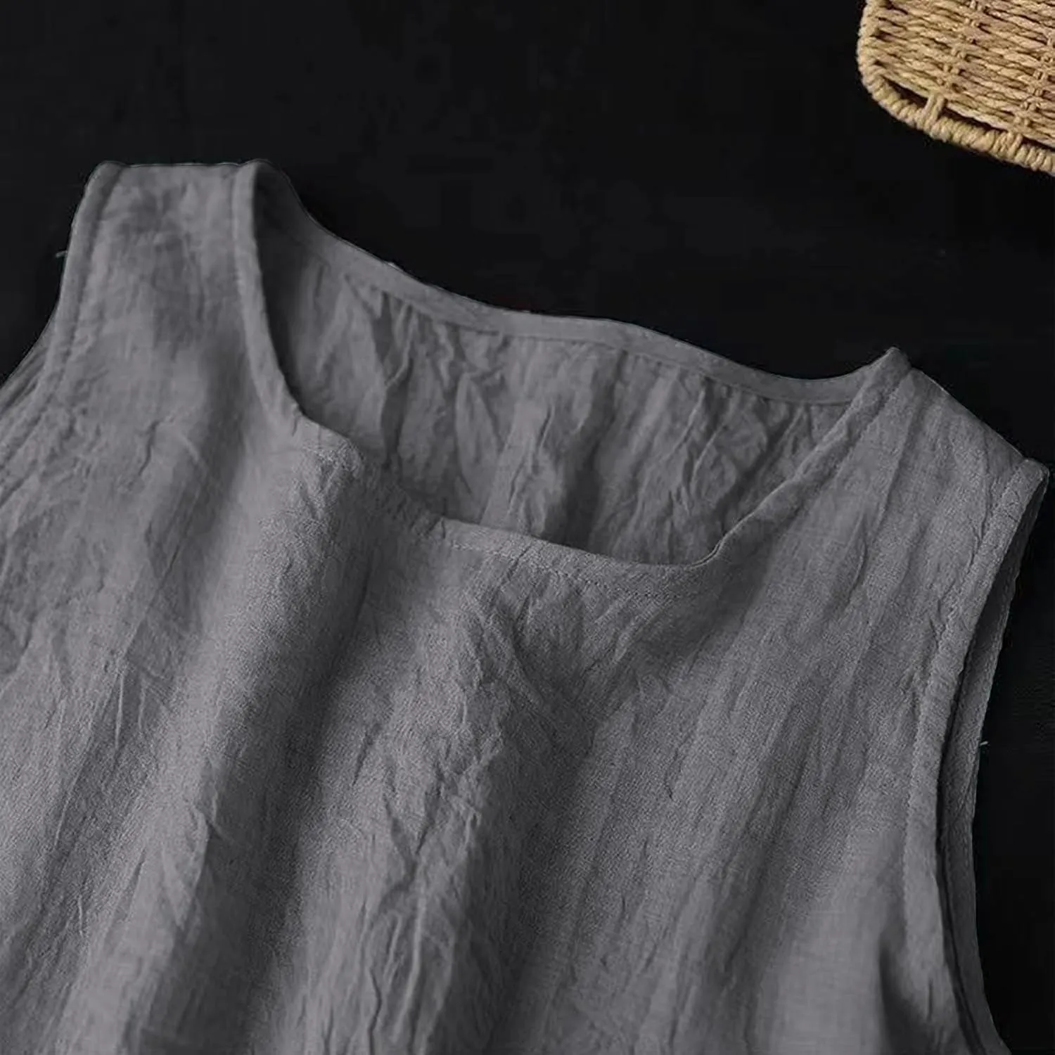 Womens Cotton Linen Crewneck Tank Dress Trendy Comfy Sleeveless Loose Midi Dresses Summer Plus Size Beach Sundress