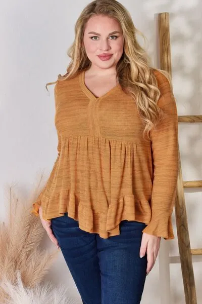 Women's Hailey & Co Full Size V-Neck Flounce Sleeve Blouse