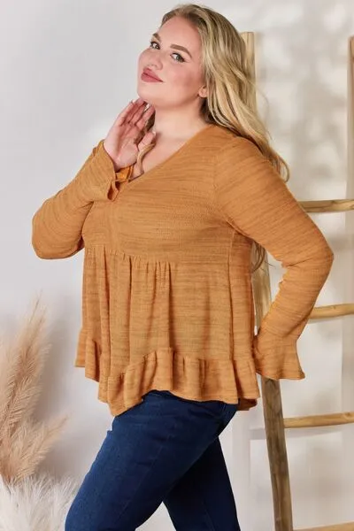 Women's Hailey & Co Full Size V-Neck Flounce Sleeve Blouse