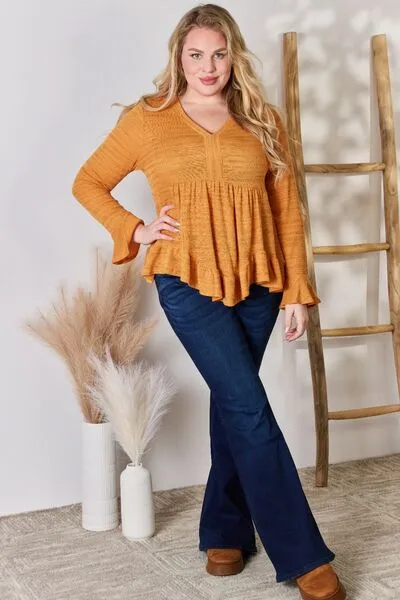 Women's Hailey & Co Full Size V-Neck Flounce Sleeve Blouse