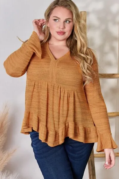Women's Hailey & Co Full Size V-Neck Flounce Sleeve Blouse