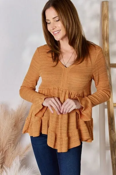Women's Hailey & Co Full Size V-Neck Flounce Sleeve Blouse