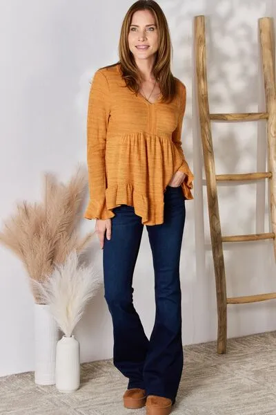 Women's Hailey & Co Full Size V-Neck Flounce Sleeve Blouse